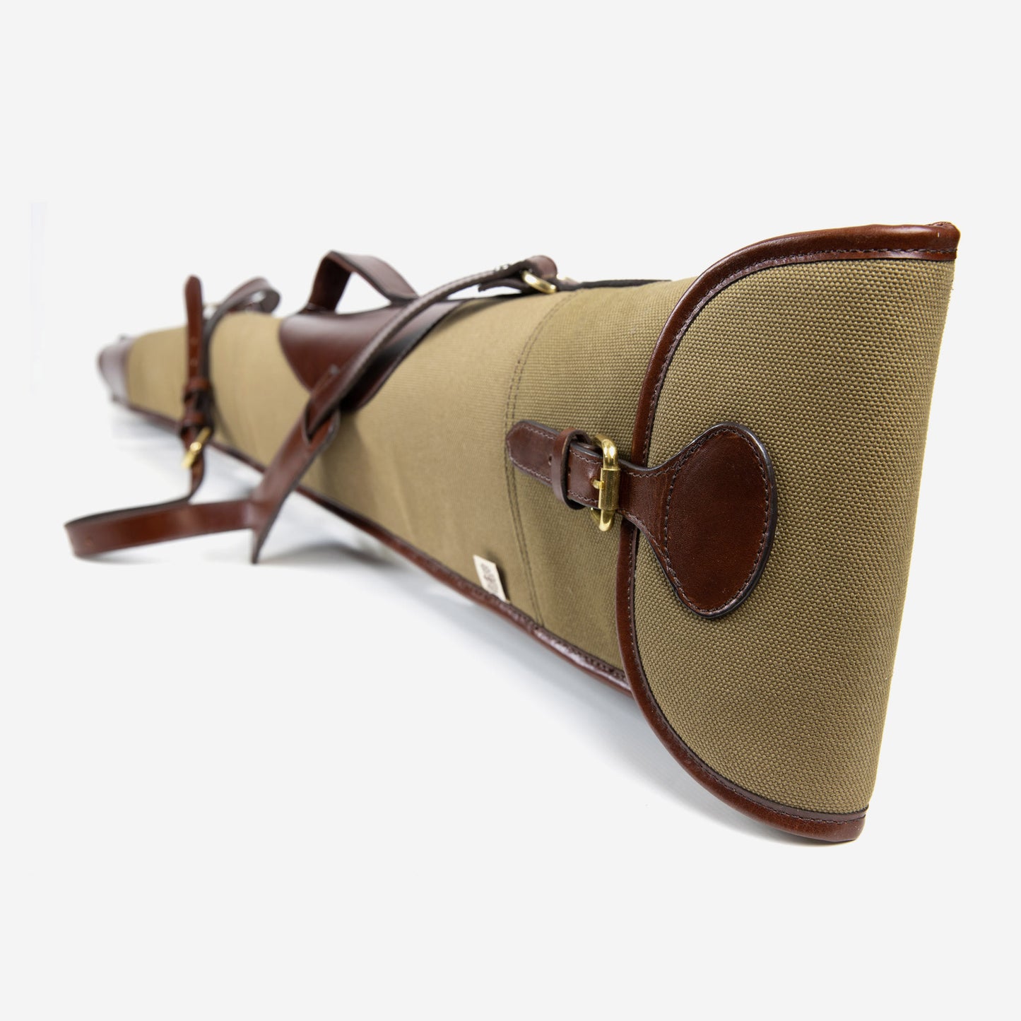 Teales Huntsman Brandy Leather and Khaki Canvas Gun Slip up to 30″ – Buckle & Flap