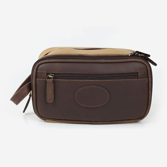 Teales Wash Bag Khaki Canvas & Leather